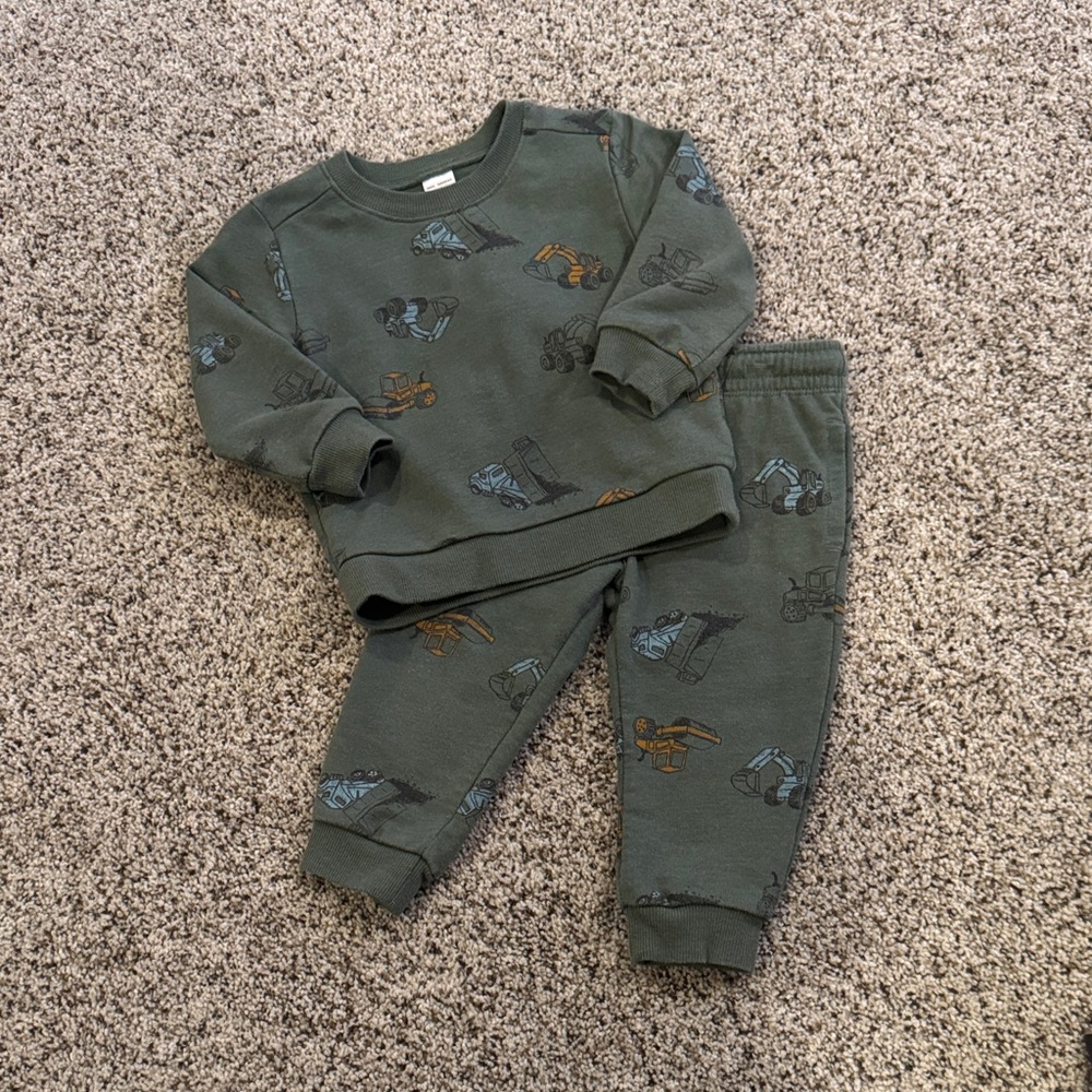 Carter's Forest Green Kids Set with Construction Truck Design